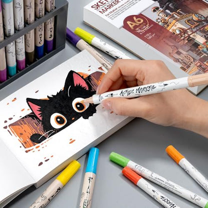 TRANSON 3 Pack A6 Mini Sketchbook Marker Pad, 110lb/160gsm Heavyweight Art Paper, No Bleed Through, 100 Sheets/200 Pages 4.13"x5.83" for Drawing & Sketching - size: 3 PACK A6 160gsm