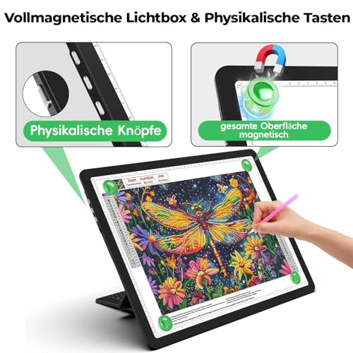 Zocelight Rechargeable A3 Light Board with Built-in Stand,Super Bright Magnetic Light Box for Tracing,Wireless Light Pad for Diamond Painting,Side Buttons,5000mAH Battery,LED Light Table for Drawing - size: A3 with Stand