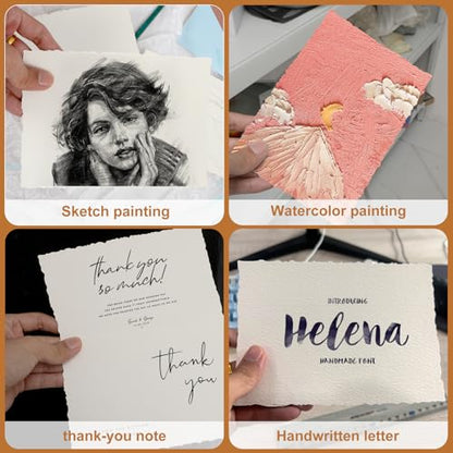 Vellumasx 50 Sheets Textured Paper 4 x 6 inch, Cold Press Watercolor Paper 140lb/300 GSM, Handmade Sheet for Watercolors,Cards,Crafts,Wedding Invitations
