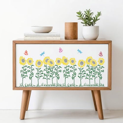 Large Flower Stencils for Wood Walls Wildflower Stencil 13.8" | Reusable Floral Sunflower Lavender Stencils for Painting on Wood Fence Wall Canvas Fabrics Furniture - style: Wildflowers