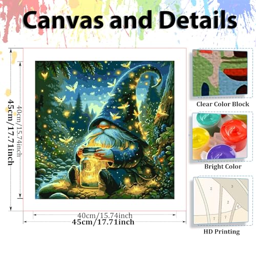 Gnome Paint by Numbers Kit for Adults, Adult Paint by Number Kits 16x16 in - color: Green Gnome