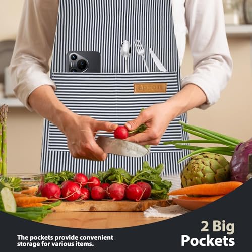 VALOME 2 Pack Kitchen Aprons with Pockets, Cooking Chef Apron for Men Women | Adjustable Neck Strap, Unisex Bib Soft Aprons, Cotton-Blend, for Grilling Cooking Gardening Baking - color: Pink & Blue