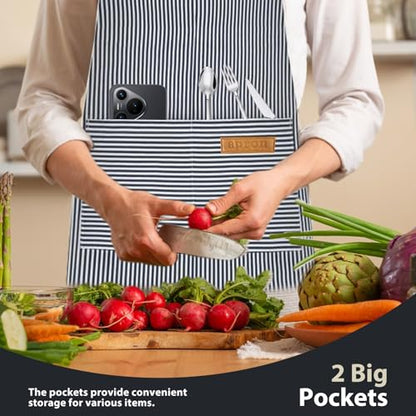 VALOME 2 Pack Kitchen Aprons with Pockets, Cooking Chef Apron for Men Women | Adjustable Neck Strap, Unisex Bib Soft Aprons, Cotton-Blend, for Grilling Cooking Gardening Baking - color: Pink & Blue