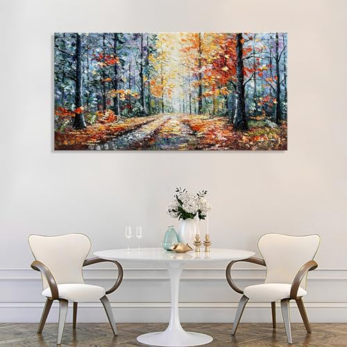 Art Hand Painted Forest Landscape Oil Painting Modern Abstract Art Home Wall Deco Art 24x48 inches - color: Dn182