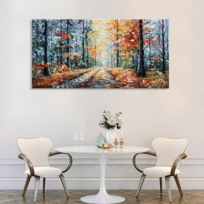 Art Hand Painted Forest Landscape Oil Painting Modern Abstract Art Home Wall Deco Art 24x48 inches - color: Dn182