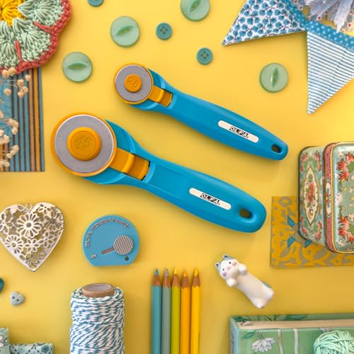OLFA Rotary Cutter Craft Set (RTY-1C/TK-AQA) - 28mm w/Touch Knife, Aqua | 28mm tungsten steel rotary cutter and touch knife combo - Quilting and craft cutting - Quilters and Crafters