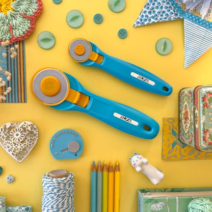 OLFA Rotary Cutter Craft Set (RTY-1C/TK-AQA) - 28mm w/Touch Knife, Aqua | 28mm tungsten steel rotary cutter and touch knife combo - Quilting and craft cutting - Quilters and Crafters