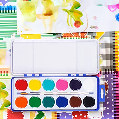 Watercolor Paint Set for Kids, 12 Colors, 24 Pack Washable Water Colors for Party Favors, Gifts, Classroom Supplies (Wood Brushes Included) | Washable Water Colors for Party Favors, Gifts, Classroom Supplies (Wood Brushes Included) - color: 12 Colors（Pack