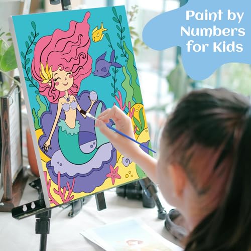 goldentime 3 Pack Kids Paint by Numbers Ages 4-8-12 Includes 8x10 inch Framed Canvas with 19 Acrylic Paints, 5 Brushes Fun and Easy Predrawn Canvas for Painting Kids - color: seaworld