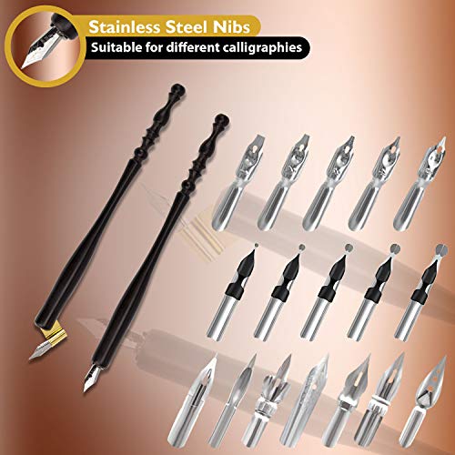 Calligraphy Set for Beginners, Dip Pen Set with 19 Nibs, Oblique Pen Holder, Wooden Pen Set
