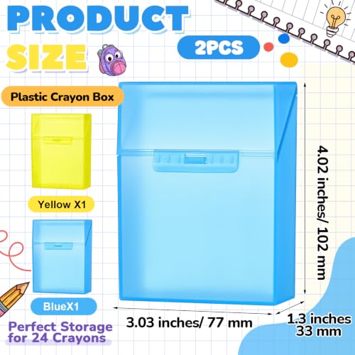 Clabby 2 Pcs Clear Plastic Crayon Boxes Hold 24 Count, Blue,Yellow | Organizer Box, Case, Colorful, Portable Storage Holder with Snap Lid, for Kids Boys Girls School Classroom Home Art Supply - color: Blue,yellow
