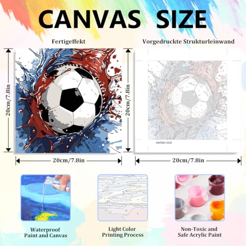 Soccer Paint by Numbers Kit for Adults Beginners & Kids Ages 8-12, 8x8 Inch - color: style-14