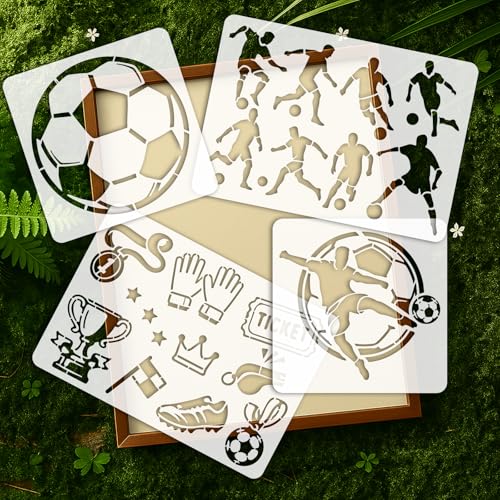 INFUNLY 6Pcs Soccer Painting Stencil for Wall Reusable Wall Stencils Football Action Walls Template for Painting 7.87x7.87, 8.27x11.69 Trophies Templates for Crafts Cement Wood Furniture Home Decor - style: 6PCS Soccer