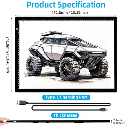 A3 LED Light Tracing Box with Stand & 2 Clips, 3-Level Brightness & 2 Color Temperature, Ultra-Thin USB Powered Light Pad for Diamond Art, Tattoo, Sketching, Animation, Stenciling - style: A3SA