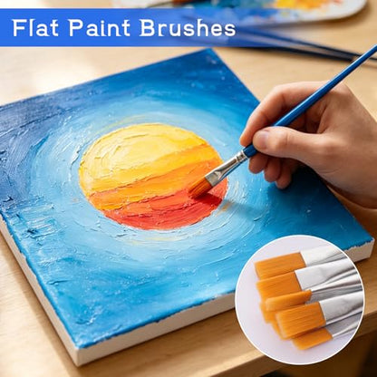 100 Pcs Acrylic Paint Brush Set Nylon Hair Round Flat Tip Paint Brushes Bulk for Classroom Crafts Oil Watercolor Painting Artist Professional Kits