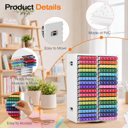 Marker Organizer, 360° Rotating Marker Storage | Holds up to 384 Alcohol Markers, Pencil Holder, Organizer Holder for Desk Home, School, Office