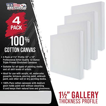 U.S. Art Supply 10"x10" Stretched Canvas for Painting, Gallery Depth 4-Pack - size: 10" x 10"
