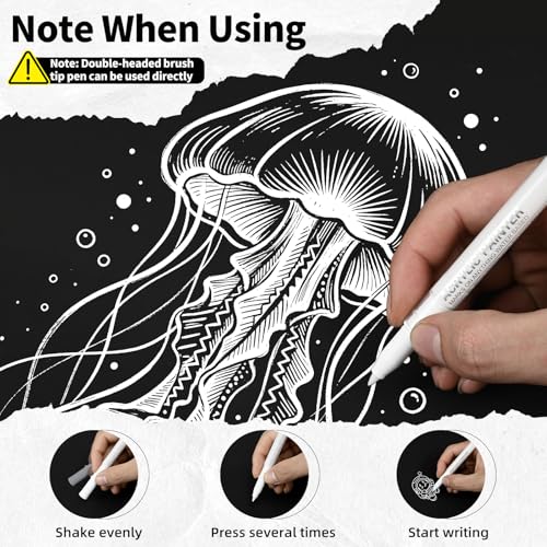 HANGYING White Pens Set, Gel Ink Pens, Dual-Tip Acrylic Paint Markers,7PCS