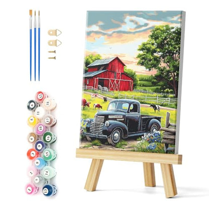 Natuyalo Paint by Numbers for Adults with Frame Farm Landscape - 12"x16" Art Craft Painting by Number Kits for Beginner Acrylic Pigment DIY Canvas Stretched Framed - color: Color-06