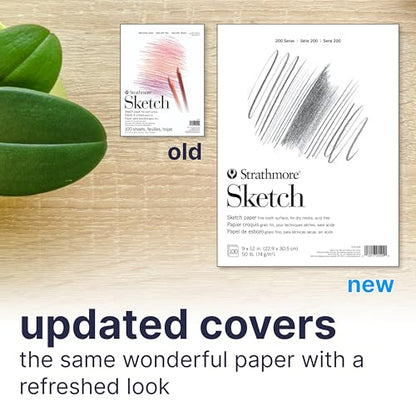 Strathmore 200 Series Sketch Pad, 9x12 inch, 100 Sheets, Tape Bound - Artist Sketchbook for Drawing, Illustration, Art Class Students (Pack of 12) - size: 9x12 (Pack of 12)