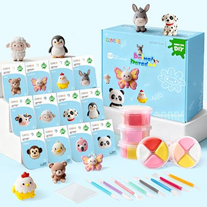 CLYMENE Air Dry Clay Kit for Kids, 12 Animals Modeling Clay with Accessory | Pre-portioned Clay, Includes Tools and Tutorials, Arts and Crafts Creative Toys, Boys and Girls, Ages 3+