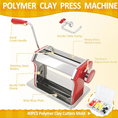 Polymer Clay Press Machine, Clay Conditioning Roller, 6 Thickness Settings - color: Red Clay Press