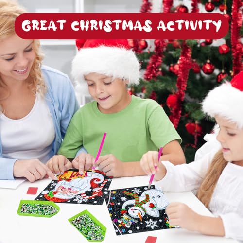 Labeol Diamond Art Kits for Kids Crafts for Girls Ages 6-8-10-12 Easy to DIY Creative Diamond Art Sticker Craft by Numbers Kits for Kids and Adult Beginners (4 Pack Christmas) - style: 4 pack Christmas