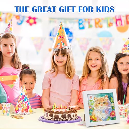 Leixonl Diamond Art Kits for Kids with Framed (7 in) Cartoon Animals DIY Gem Art Painting - Arts & Crafts Gifts for Beginners & Teens (1p-6 in-cat-02) - color: 1p-6 in-cat-02