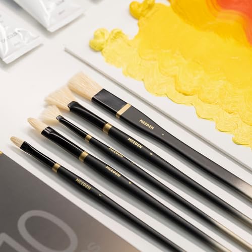 MEEDEN Oil Paint Brush Set: 10 Pcs Hog Bristle Paint Brushes with Wood Long Handle - Artist Paint Brush Set for Adults Beginners - Perfect for Oil Acrylic Canvas Painting