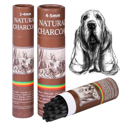 50 Pcs Willow Charcoal Sticks,Black for Sketching Drawing | Mixed 4-5mm 5-7mm,Natural Willow, Black,Pro Grade,Student, Artist, Fine Artfor Artists Beginners,Sketching Shading,Studio Use