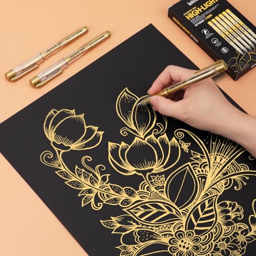 Gold Silver White Ink Gel Pens, 1mm Medium Fine Point, Opaque archival Ink Pen for Dark Paper Drawing,Sketching, Illustration, Card Making, Bullet Journaling (Gold Ink - 6 Packs) - color: Gold Ink - 6 Packs