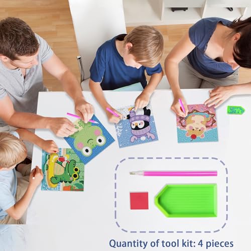 UiSdfuy Diamond Art Kits for Kids, Arts & Crafts Ages 8-12,Diamond Art for Boys Girls,Gem Art 4 Pack Diamond Painting 6"x 6" (Penguin Crocodile Frog) - color: Penguin Crocodile Frog