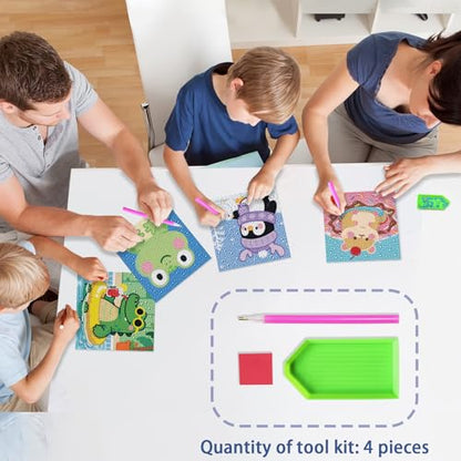 UiSdfuy Diamond Art Kits for Kids, Arts & Crafts Ages 8-12,Diamond Art for Boys Girls,Gem Art 4 Pack Diamond Painting 6"x 6" (Penguin Crocodile Frog) - color: Penguin Crocodile Frog