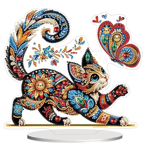 ACSAUMMY 5D Diamond Art Kits for Adults, Diamond Art Painting Desktop DIY Diamond Art Tabletop Animal Diamond Arts and Crafts for Kids Adults Stand Up Gem Painting Kit for Decoration - color: Little Cat