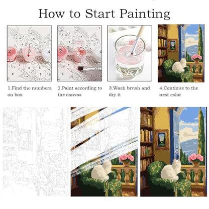 ZRIZQ Paint by Numbers Kit for Adults Beginner,White Cat,16x20 - color: 16"X20"Rolled Canvas(Frameless)-Cat