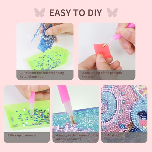 FlyingMage 5D Diamond Art Kits for Adults,Kawaii DIY Painting Art for Women, 4 Pack Cute Diamond Arts and Crafts Sets,Diamond Art Mosaic Kits,Big Gem Full Drill Diamond Dots, Fox Cat Rabbit Snail - color: Pink&Blue Fox+Cat+Rabbit+Snail