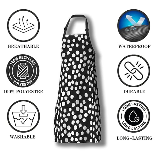 Kitchen Apron for Women Black and White Polka Dot Kitchen Aprons for Men for Cooking Restaurant BBQ Painting Crafting Gardening 27” (W) x 31” (H), Waterproof Aprons - color: Polka Dot