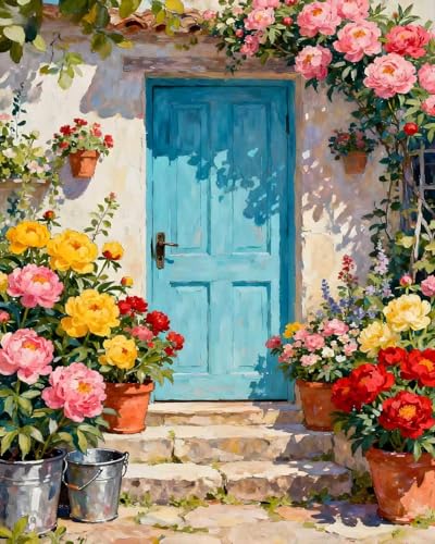 MBNTJHT Scenery Paint by Numbers Kit for Adults Beginner,Unframed Flowers and Door Oil Paint by Number Kits,DIY Acrylic Painting Art Craft Kit for Home Wall Decor 16x20 Inch. - color: MT22381