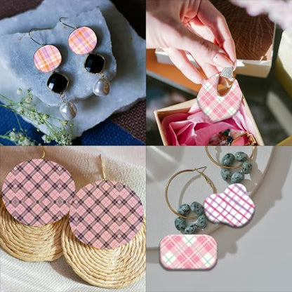 OLYCRAFT 24Pcs Pink Plaid Clay Transfer Paper 4 Styles Transfers Paper for Polymer Geometric Plaid Polymer Clay Transfer Sheets Small Ceramic Decal for Clays Earrings Jewelry Making - style: Pink plaid
