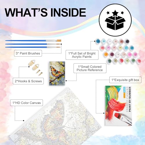 Yezavesu Framed Paint by Numbers Kit for Adults Beginner & Kids Ages 8-12, Butterfly Paint by Numbers with Frame, DIY Number Painting for Adults Butterfly for Home Wall Decor Gift 8X 12 inch | With Frame Canvas 8x12 inch, DIY Acrylic Painting by Numbers B