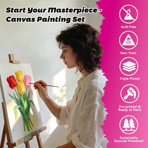 5 Pack Stretched Canvas for Painting, 5 Size 4x4” to 12x16, 100% Cotton with Natural Cottonseed Husk, 5/8" Thick Frame, Triple-Primed, Warp-Resistant, Ready to Paint for Acrylics, Oils - size: 5pk-4x4 to 12x16 inch