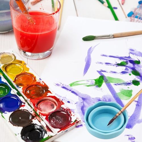 3 PCS Collapsible Paint Brush Washer Mini Foldable Silicone Watercolor Acrylic Oil Painting Silicone Washing Bucket Brush Holder Organizer Painting Water Cup for Watercolor Oil Painting - color: Blue