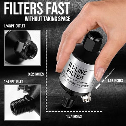 LE LEMATEC Air Compressor Water Separator - 1/4 NPT Inline Moisture Trap, Air Dryer for Pneumatic Tools, HVLP Spray Paint Gun & Airbrush with Easy Drain Valve, AI303 (Pack of 2) - size: 1.6" x 1.6" x 3.6" (Pack of 2)