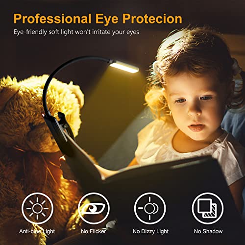 Gritin 9 LED Rechargeable Book Light for Reading in Bed | Eye Caring 3 Color Temps,Stepless Dimming Brightness,80 Hrs Runtime Small Lightweight Clip On Book Reading Light for Studying - color: ‎Black