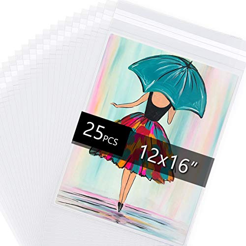 25 Pack Acid Free Crystal Sealed Clear Bags for 12x16 Art Prints, Photos | 1.496mil (Single Side), 12 2/5 Inches by 16 1/2 Inches - size: 12 inch x 16 inch