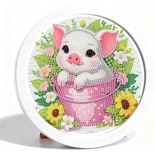 Arttoplus Pig Diamond Art Kits for Kids with Round Frame 8x8 inch - color: CC1125-US