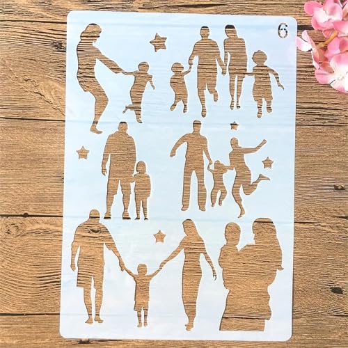 TIAMECH 4 Pcs A4 Reusable Family Stencils for Painting | Parents & Couple Lover Layering Templates, DIY Wall Art, Wood Furniture, Scrapbook & Crafts (8.3x11.7inch) - style: Family