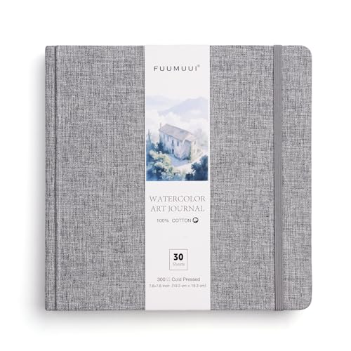 Fuumuui Watercolor Sketchbook 7.6"x7.6" Watercolor Journal with 30 Sheets Cold Pressed | 140 lb/300gsm Cotton Paper Acid-Free for Painting, Drawing, Art Journaling, Sketchbook As Travel Notebook - size: 7.6*7.6 inch
