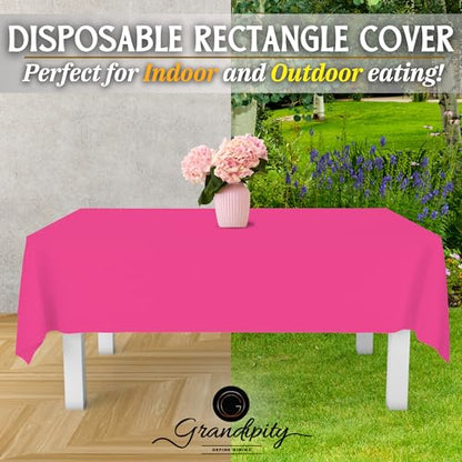 Grandipity Plastic Table Cloth Disposable 12 Pack 54” x 108” Rectangle | Hot Pink Plastic table covers, durable disposable tablecloths, fade and tear-resistent table cover for party, event - color: Hot Pink, size: 54in. x 108in. Rectangle