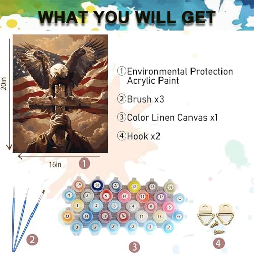Paint by Numbers Kit for Adults-National Flag, DIY Oil Painting 16x20In - color: Patriotic Cross-2603